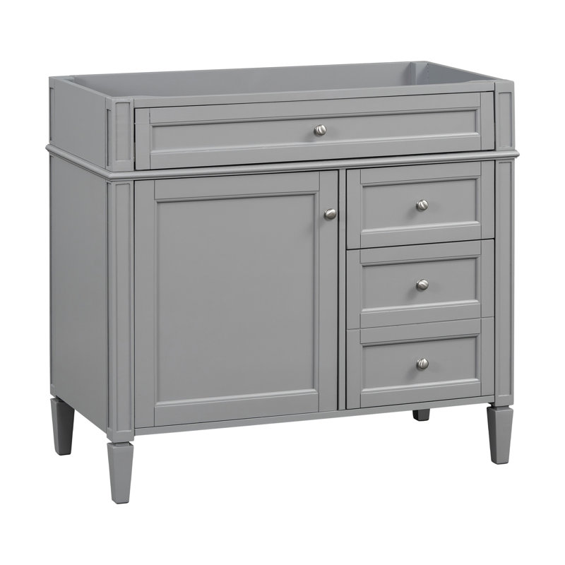 Meuble-lavabo gris, 3 tiroirs avec tiroir rabattable, structure en bois massif, look moderne, rangement pour porte d'armoire 36 po, bois, gris, 2 tablettes