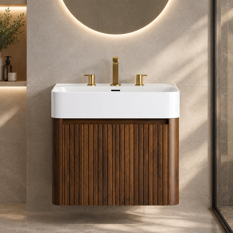 Meuble-lavabo suspendu de 61 cm (24 pouces) avec lavabo intégré et armoire de rangement