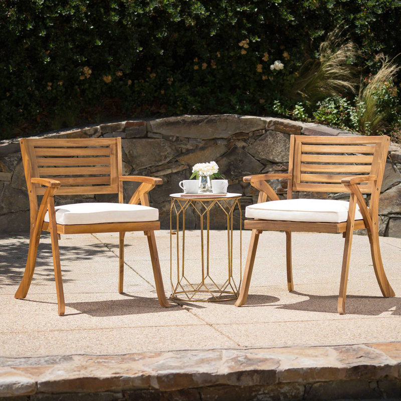 Chaise de salle à manger d'extérieur en bois Hermosa KD avec coussins (ensemble de 2)