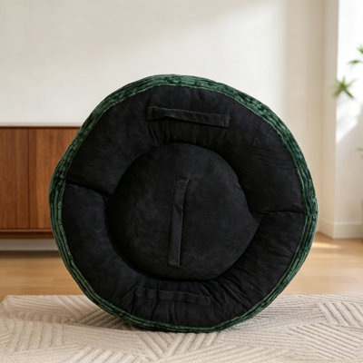 Oversized Corduroy Bean Bag Chair with 3 Throw Pillows, High Back Round Lounge Sofa with High Density Memory Foam, Comfy Lazy Accent Chair with Built-in Armrests for Living Room Bedroom, 550 LBS Weight Capacity