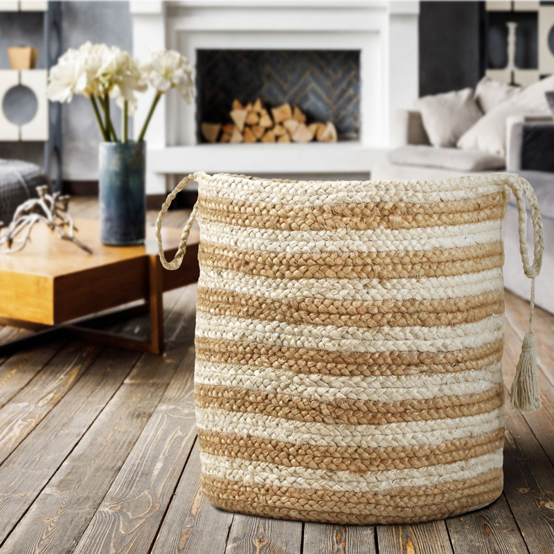 Dovecove Striped Relaxed Handmade Jute Basket, 19" H x 19" W x 19" D, Beige