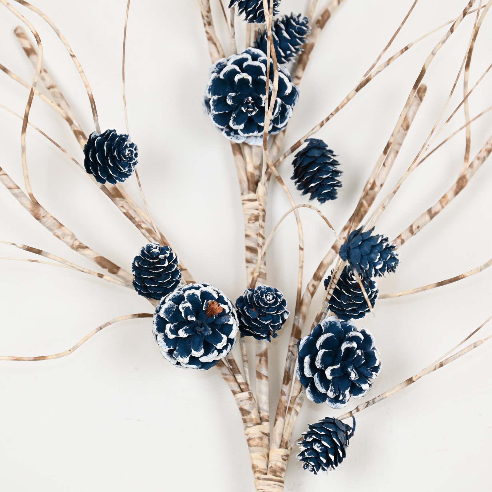 Birch Frosted Pinecone Stems, Blue