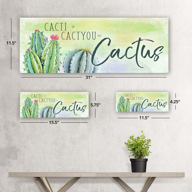 "Romance, panneau en métal Cact-Us" sur métal, H 5,75 po x l 15,5 po x P 0,04 po