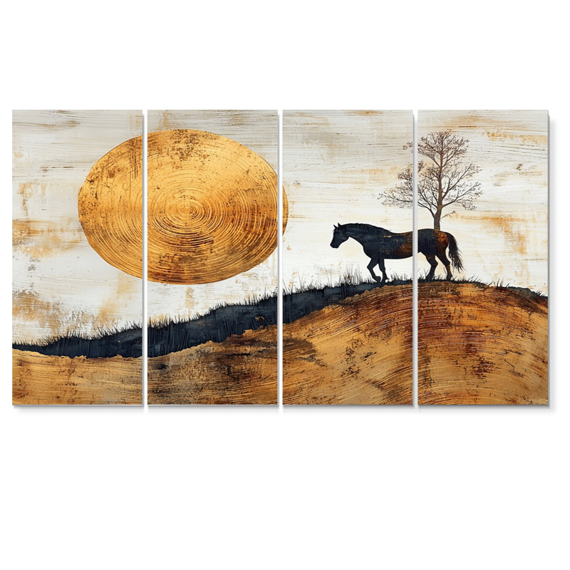 Cheval, lever de soleil en bois de l'horizon III, cheval, art mural animal, décoration murale moderne, H 28 po x l 48 po, 4