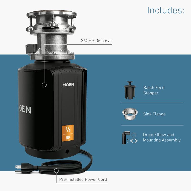 Moen Black 3/4 HP Batch Feed Garbage Disposal
