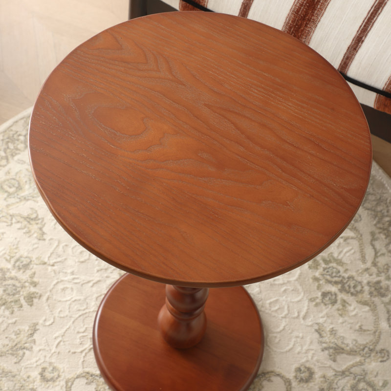 Solid Wood Round End Table,Side Table,Night Stand, Brown Wood, Brown