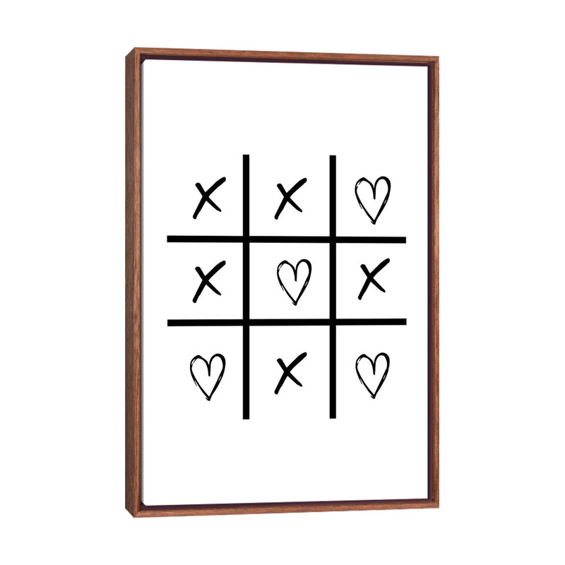 Cœurs et croix - impression d'art graphique, Toile avec cadre brun, Pas de tapis, H 26 po x l 18 po x 1,5 po