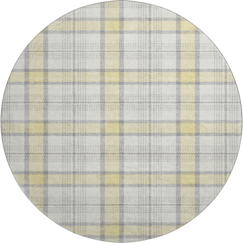 Premium Machine Washable Corum AMF1052 Plaid Rug, Round 8'