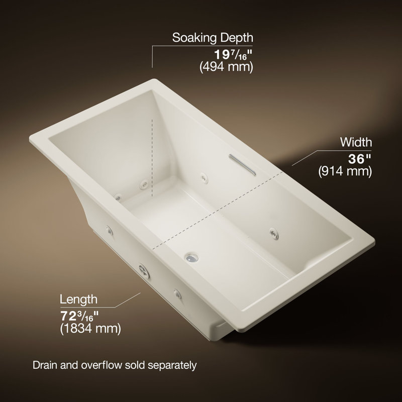 72-In x 36-In Heated Whirlpool Bath with Center Drain, Biscuit