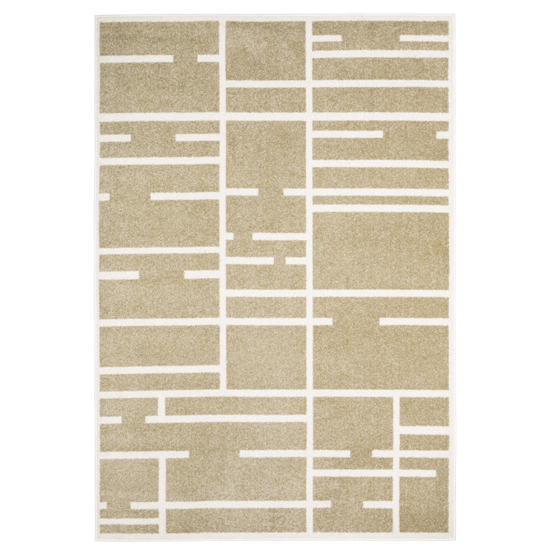 Hennings Geo Blocks and Line Beige/ Ivory Area Rug, Runner 2' x 7'