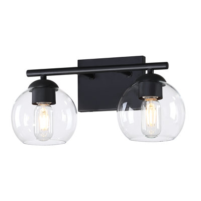 Luminaire de meuble-lavabo moderne 2 lumières l 16 po noir mat avec abat-jour en verre transparent