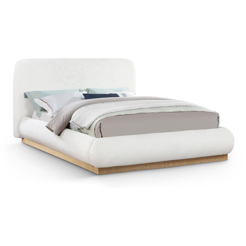 Rigby Upholstered Platform Bed, Cream Linen Textured Fabric, Queen