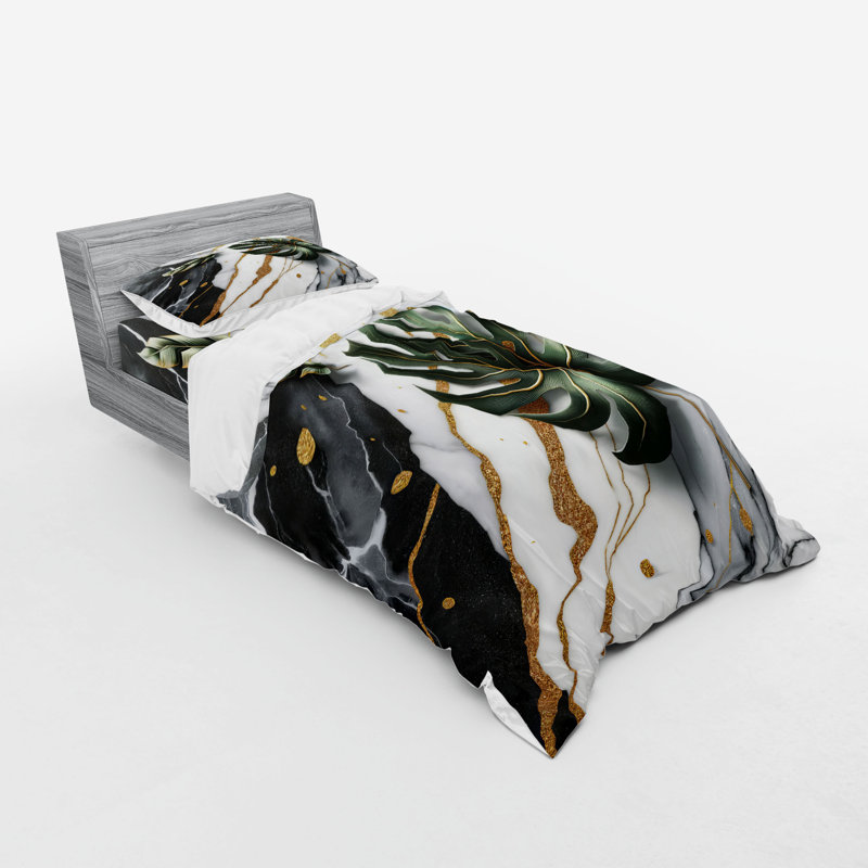 Ensemble de literie Ambesonne Monstera et Dimgray vert forêt, Housse de couette simple très longue + 2 pièces