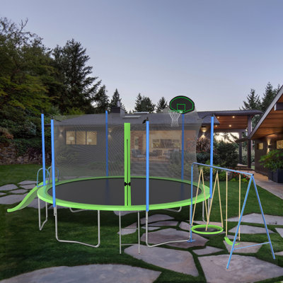14FT Trampoline with Slide, Swings & Basketball Hoop – ASTM-Approved, Large Outdoor Backyard Fun for All -  LALA & WONZ, ZAFURA4937770