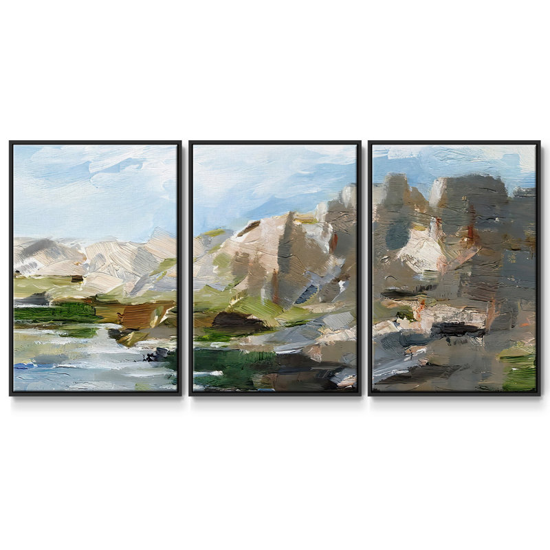 Western Cliff II - 3 pièces, reproduction encadrée sur toile, H 24 po x l 48 po x P 2 po, Noir
