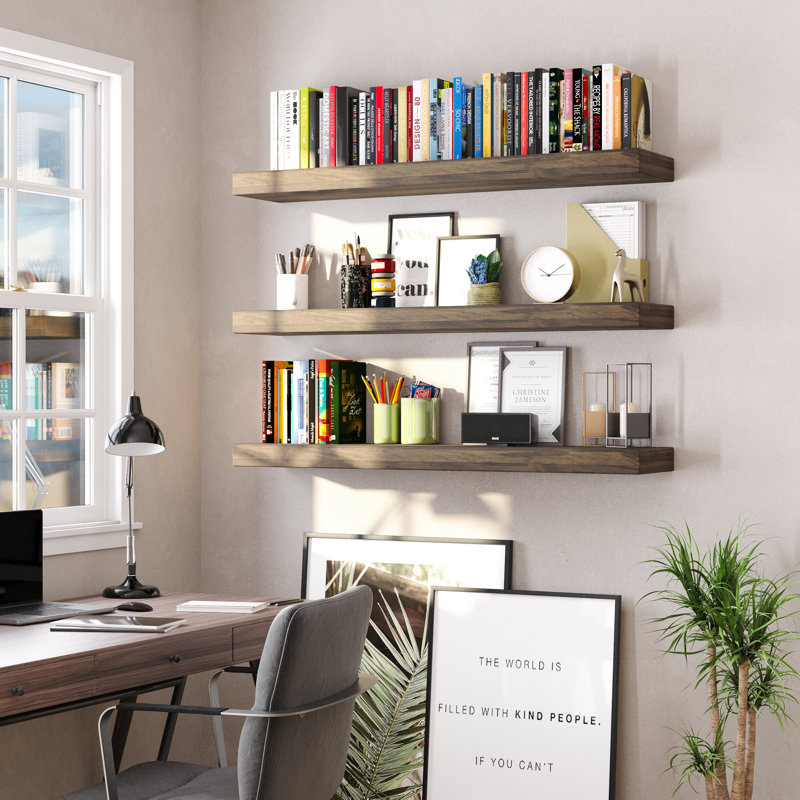 Hidden Bracket Shelf, Floating Bookshelf For Wall Decor, Living Room And Office, 2.5" Thick, 1pc, Espresso