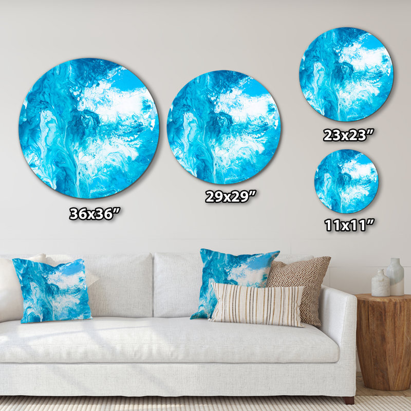 Art liquide en bleu clair et turquoise - peinture sans cadre sur métal