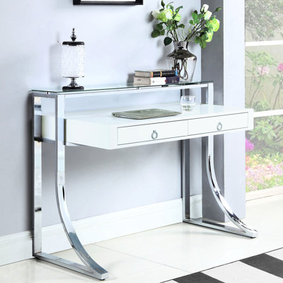 Johnroe 47.6'' W 2 - Drawer Writing Desk in White and Chrome