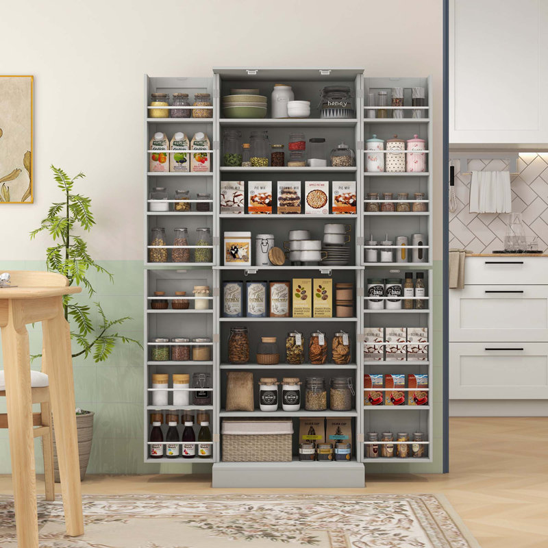 Garde-manger avec tablettes, portes, Gris