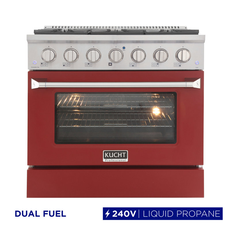 Kucht 36'' W Free Standing Range, Red, Liquid Propane