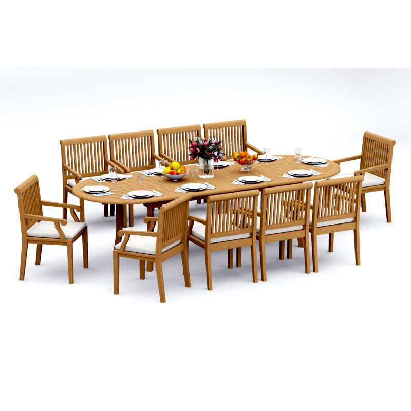 7 Pcs Grade-A Teak Wood Dining Set: 118" Double Extension Mas Oval Trestle Leg Table And 6 Sack Arm Chairs #11SK2706, 10