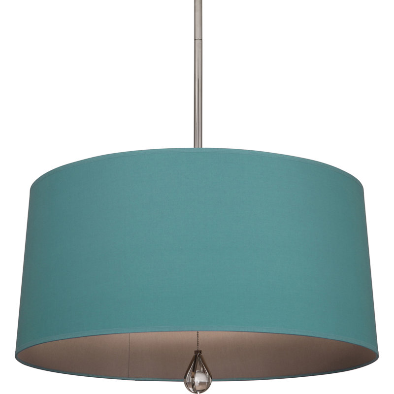 Custis 3 - Light Drum Chandelier, Mayo Teal Fabric, Polished Nickel