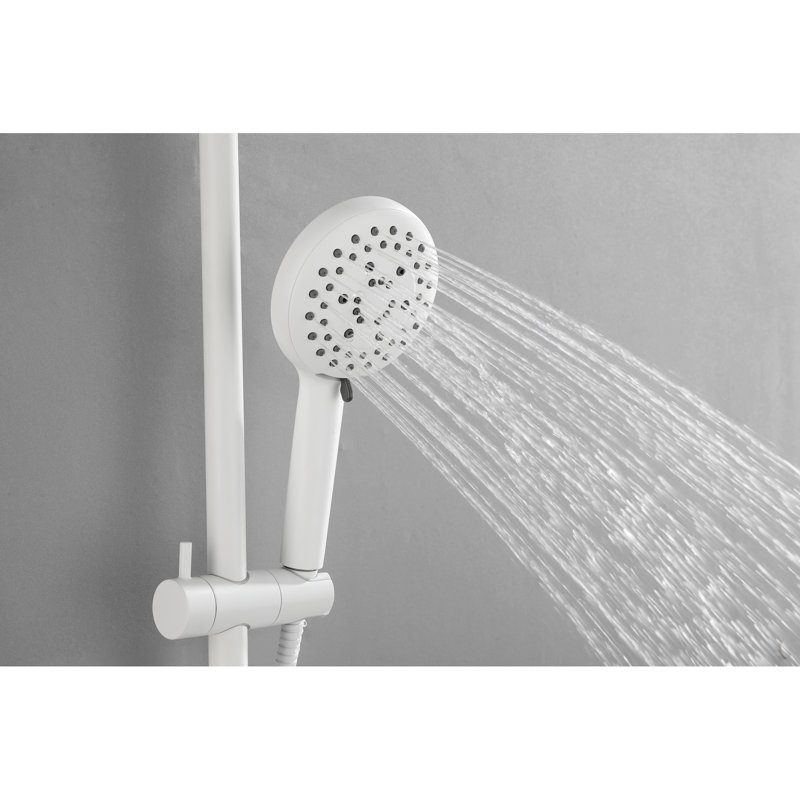 Bathroom With 10" Rain Showerhead Making Shower More Enjoyable, 4 Hand Shower, Adjustable Slide Bar And Soap Dish - White Brass Wall Mounted Fixtures In Including Showerhead, For