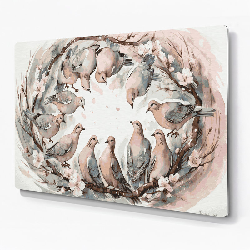 Birds Laughing Dove, art mural en métal beige, H 11 po x l 14 po