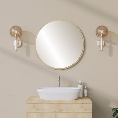 Miroir décoratif beige, 23,6 po x 23,6 po | Cadre 100% panneau dur, épaisseur: 0,8 po | Conception moderne de couleur unie, parfaite pour la décoration intérieure et les élégances | Miroir rond avec finition élégante