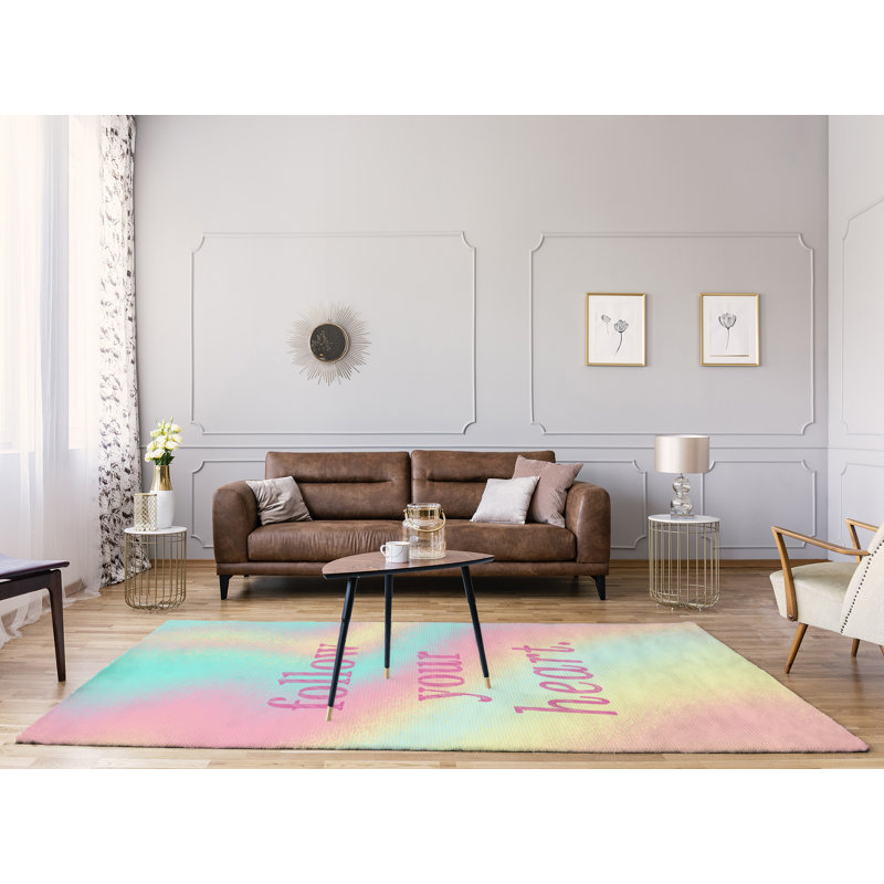 Tapis arrière-plan multicolore suivre votre citation cardiaque polychenille en poly, Rectangle 9 pi x 12 pi