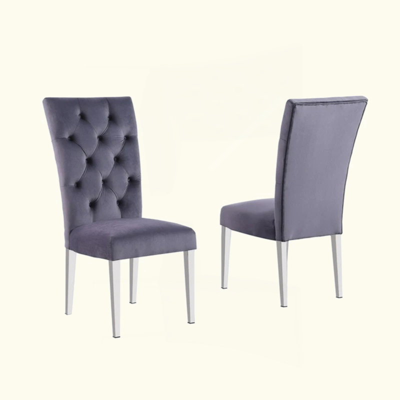 Ensemble de chaises de salle à manger rembourrées Modern Velvet, Gris, Argent argent