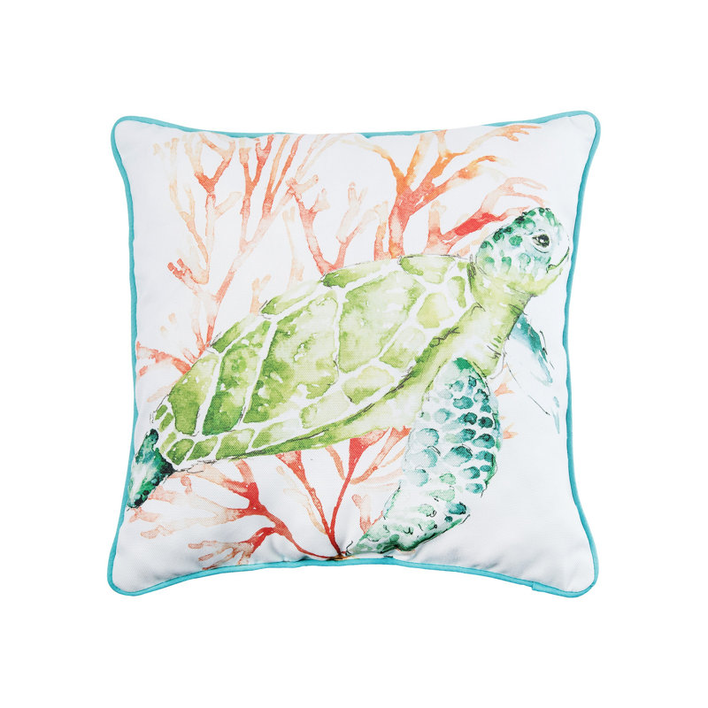 Colorful Sea Turtle Watercolor Print Square Throw Pillow