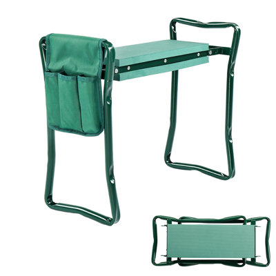 Tabouret de jardin pliant vert 24 po x 10,8 po x 19,7 po - Matériau fer et Eva, chaise de jardinage / genouillère détachable multifonctionnelle