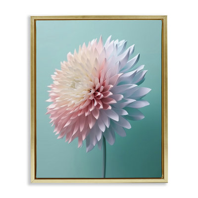 «Dahlia» détaillée sur toile encadrée flottante or bleu par Incado