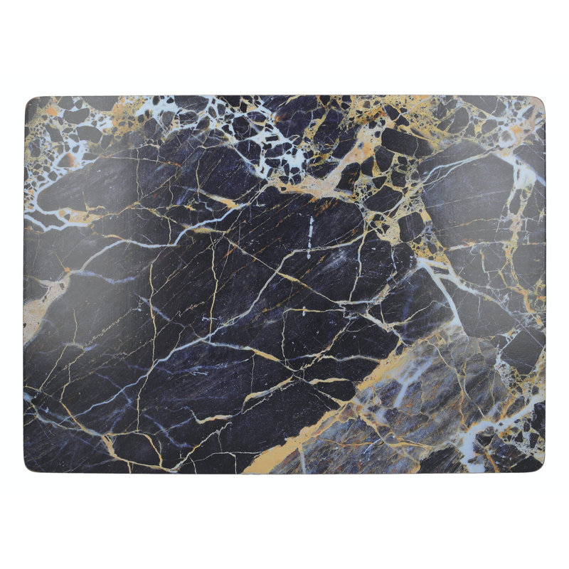 Navy Marble Lacquered With Cork Backing Abstract Rectangle Placemat