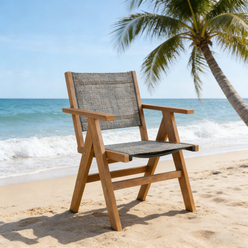 All-Season Teak Color Outdoor Lounge Chair: Sturdy HIPS Material Construction Equipped With 304 Stainless Steel Accessories – Weather-Resistant, Durable Design Ideal For Gardens, Patios, Backyards & Year-Round Outdoor Relaxation Spaces