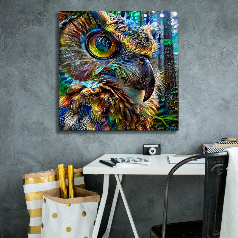 Toile épique «Owl» par Pierre Gavidia, graffiti épique, 26 po x 26 po, H 26 po x l 26 po