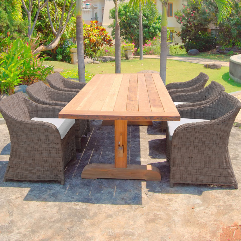 Ensemble repas 7 pièces avec coussins teck Porto Fino