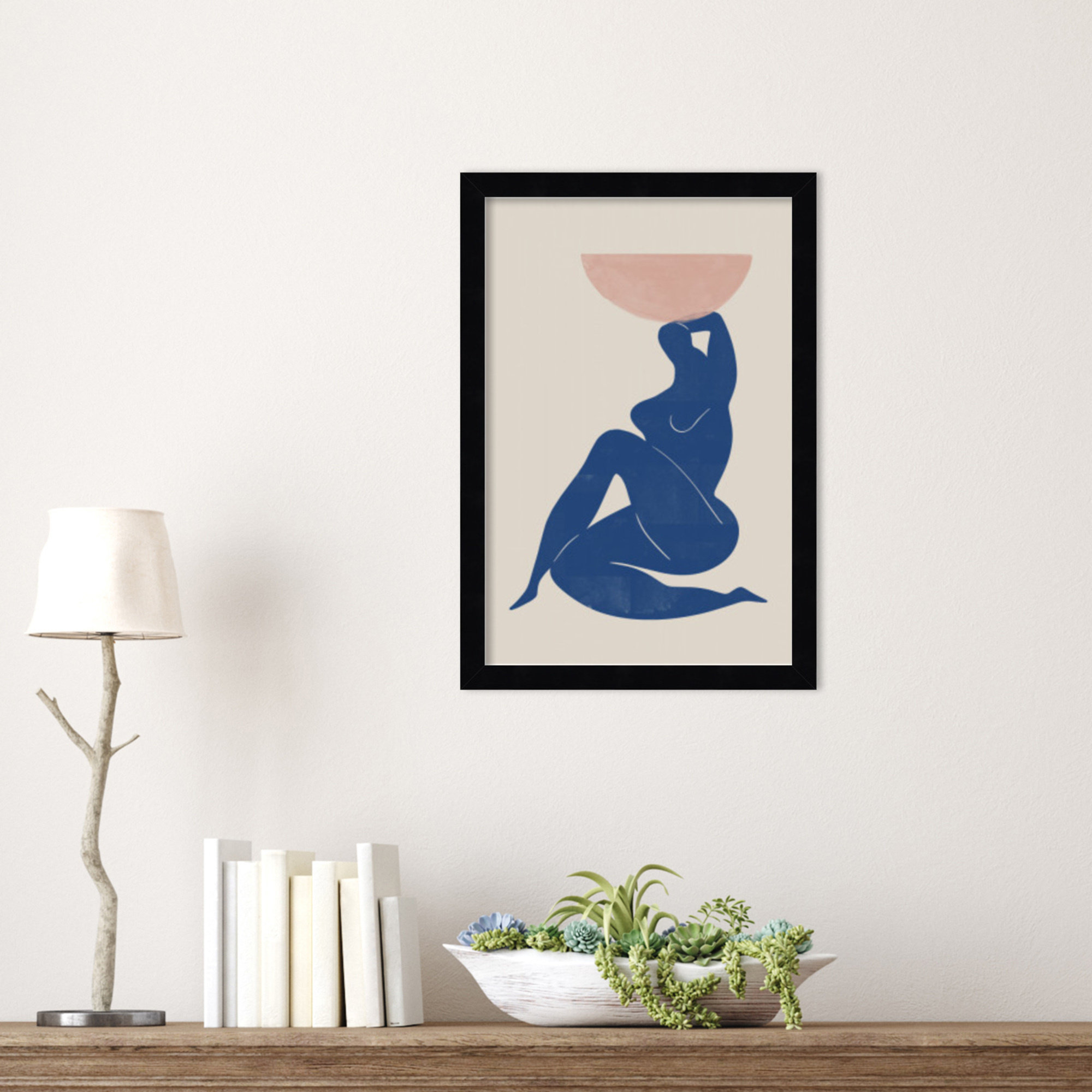 Vase and Woman by The MIUUS STUDIO Wood Framed Wall Art Print, 17" H x 12" W, Black