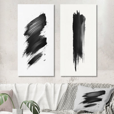 «Brushstroke», impression sur toile 2 pièces, art mural minimaliste noir et blanc I - méditation coup de pinceau
