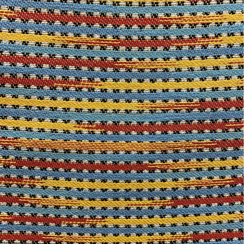 Coussin décoratif à rayures vives à rayures rouges, bleues et jaunes Plutus, 20 po x 20 po