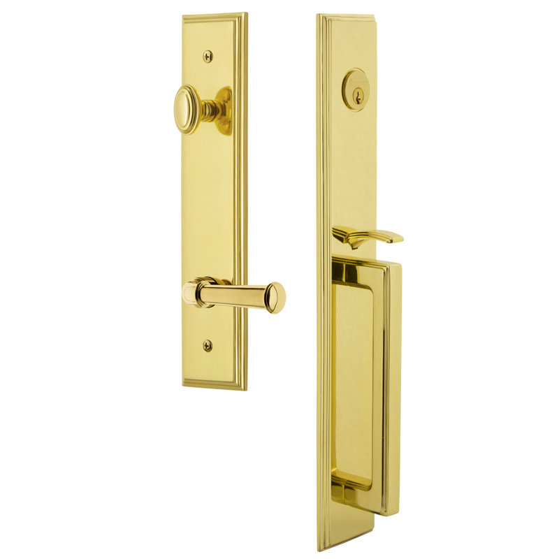 Carré Dummy Handleset with Deadbolt and Georgetown Door Lever and Carre' Rosette, Lifetime Brass, Right