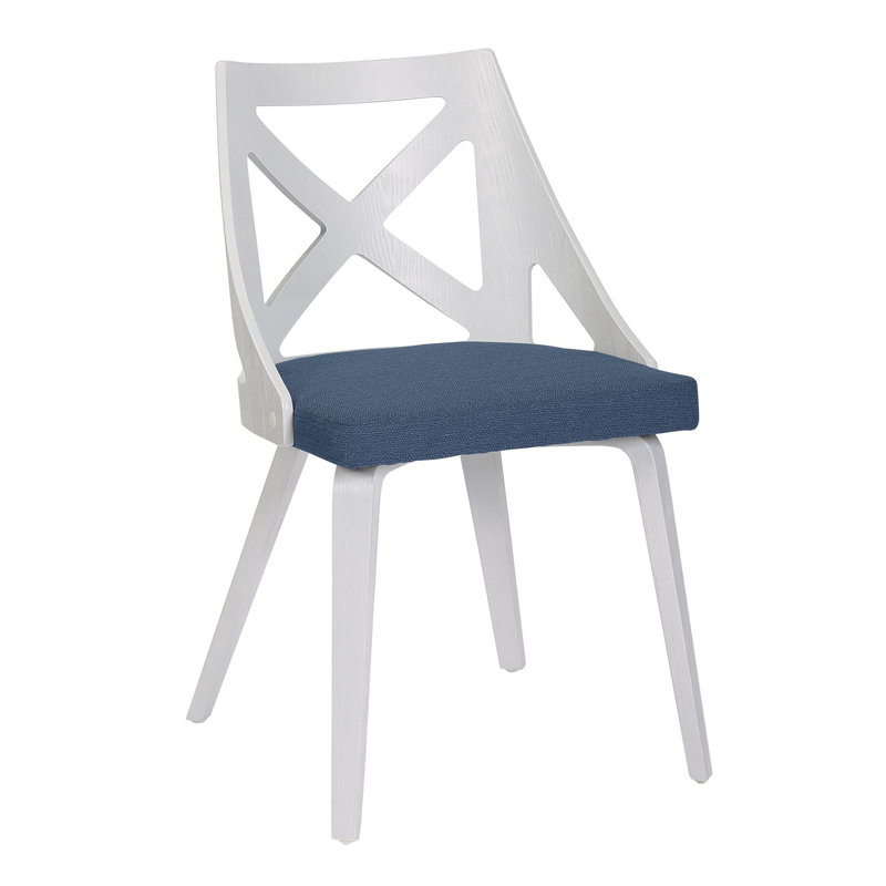 Chaise Charlotte en bois texturé blanc et tissu bleu par Lumisource - 2, Bleu
