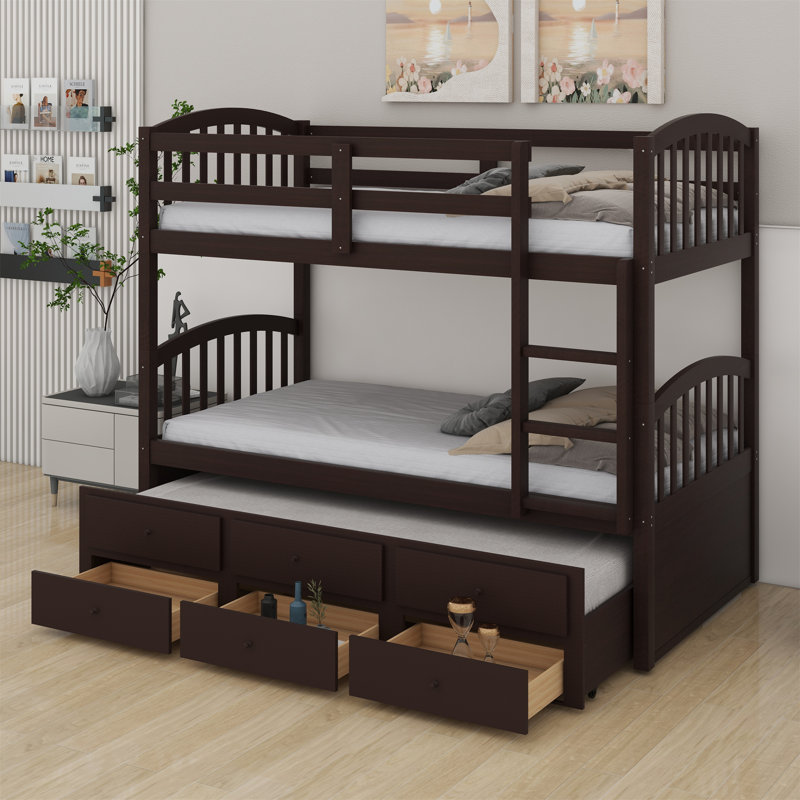 Tanvir Kids Twin Over Twin Bunk Bed with Trundle with Drawers, Espresso