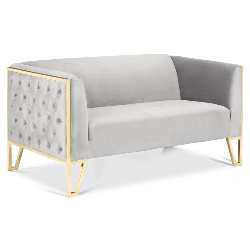 Poston 62'' Velvet Loveseat, Polished Gold Steel