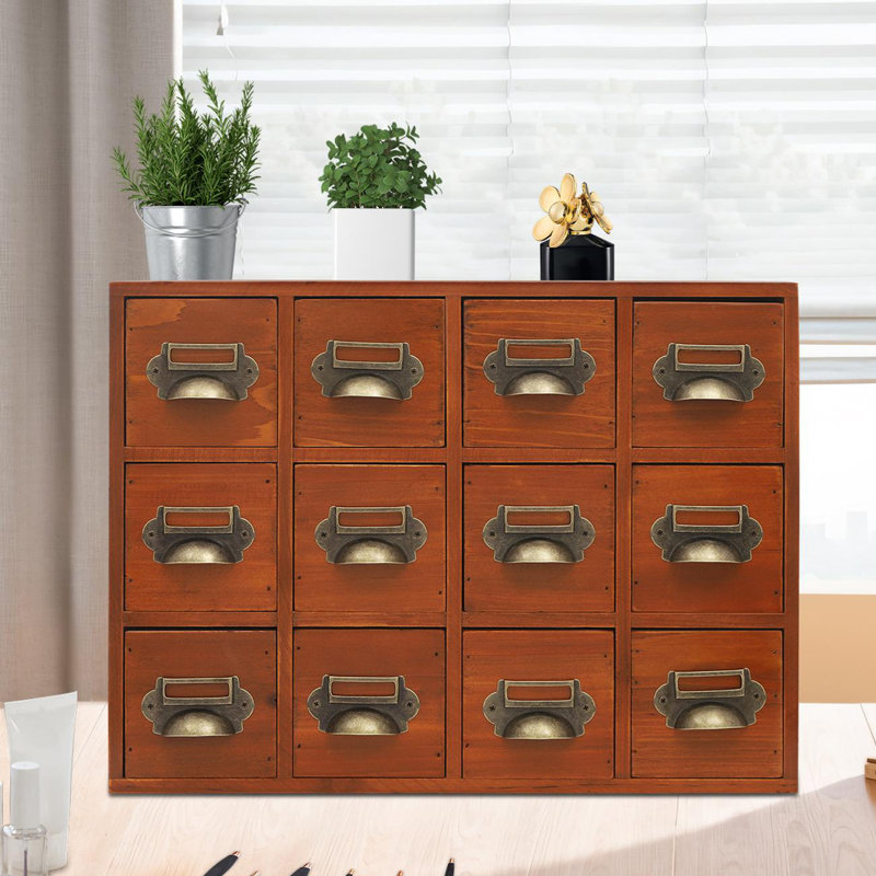 12 Drawers Wood Stackable Desk Organizer, Brown