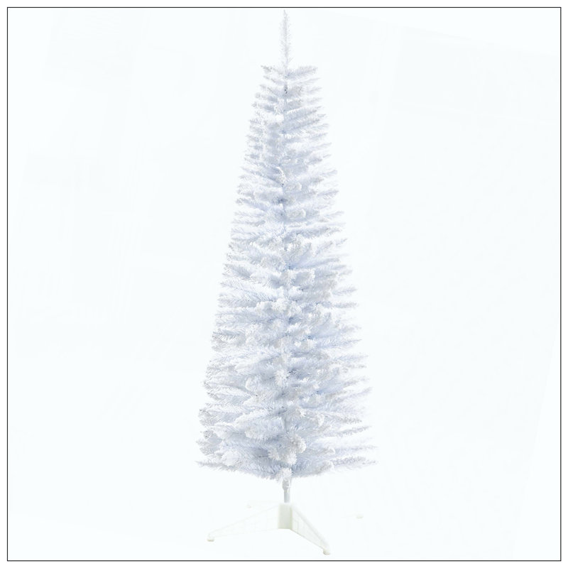 Snow Flocked Artificial Pencil Christmas Tree, Slim Xmas Tree With Realistic Branches And Plastic Base Stand For Indoor Decoration