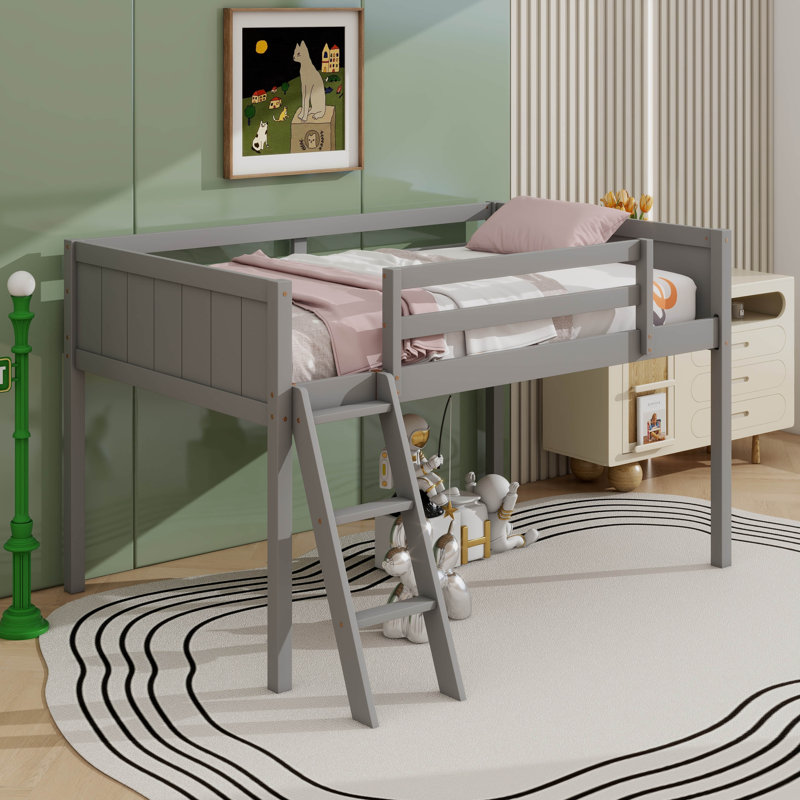 Lit mezzanine en bois avec échelle, Double, Dark Grey