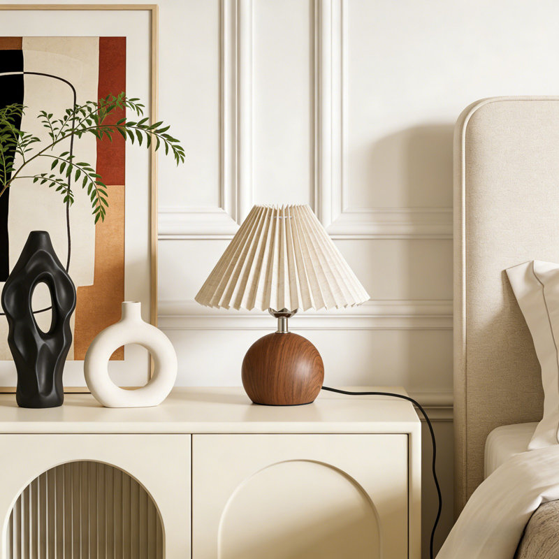 Lampe de table en tissu de conception moderne avec abat-jour plissé et ampoules