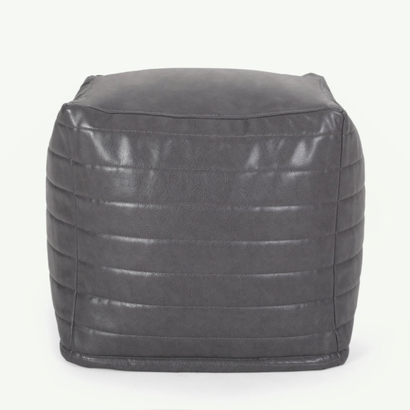 Candy Contemporary Faux Leather Suqare Pouf, Gray